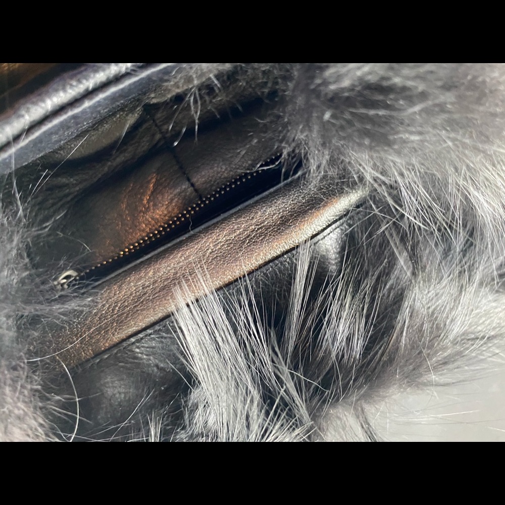 MK Jet Black Fox Fur/Black Leather Flat Crossbody - Picture 6 of 8